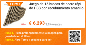 Juego de 15 brocas de acero rapido HSS con recubrimiento amarillo
