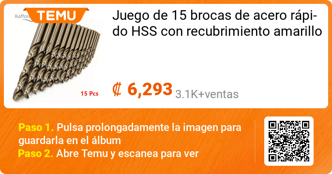 Juego de 15 brocas de acero rapido HSS con recubrimiento amarillo