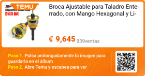Broca ajustable para taladro con mango hexagonal